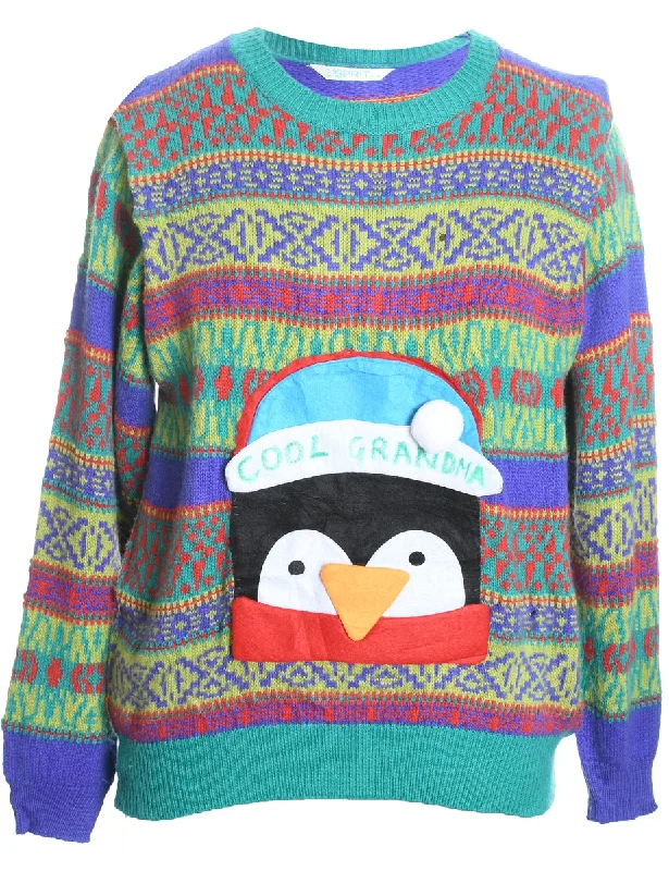 Festive Print Christmas Jumper - S Lightweight Zip Hoodie