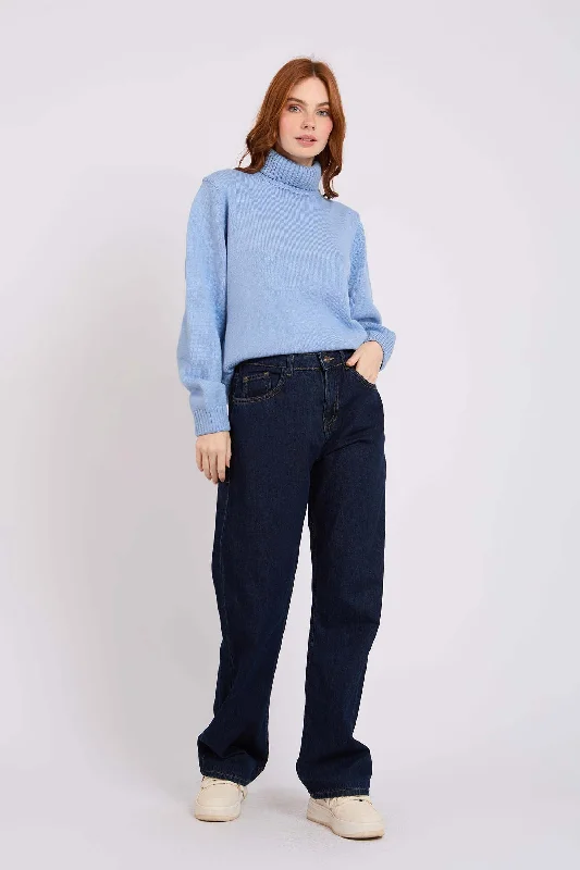 Women Straight Fit High Waist Denim Pant Dark Wash