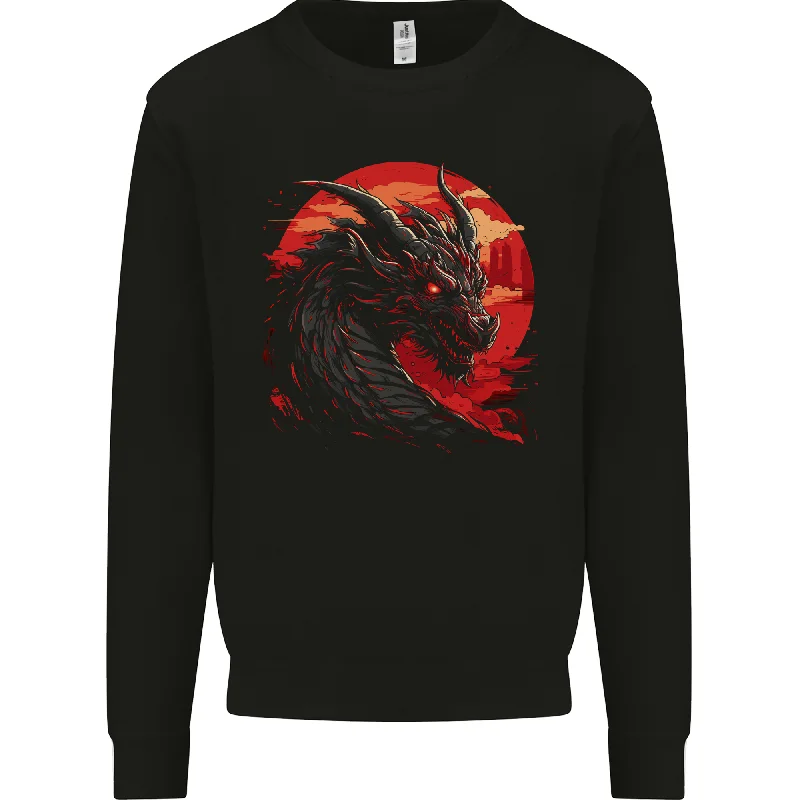 A Fantasy Dragon With a City Backdrop Mens Sweatshirt Jumper Hoodie with Drawstrings