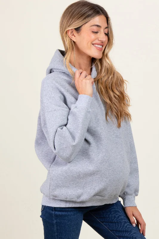 Heather Grey Fleece Oversized Pullover Maternity Hoodie Street Style Hoodies
