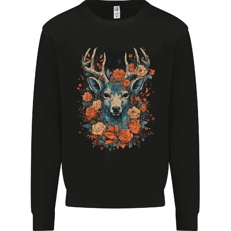 A Fantasy Deer With Flowers Mens Sweatshirt Jumper Hoodie Sweatshirt with Logo