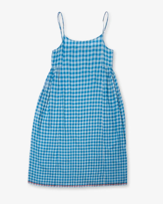 Blue Cotton Gingham Slip by Injiri Tulle unclassified dresses