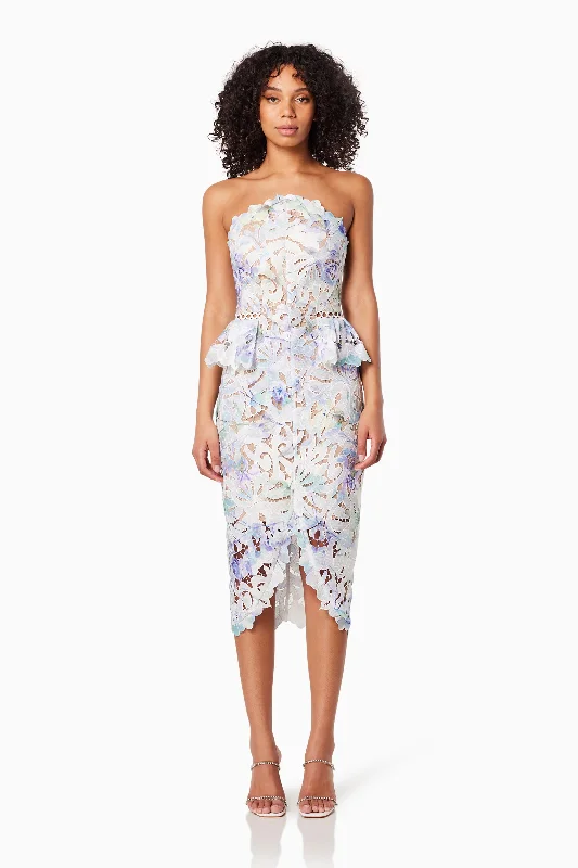 Dublin Printed Midi Dress In Blue Ruched unclassified dresses