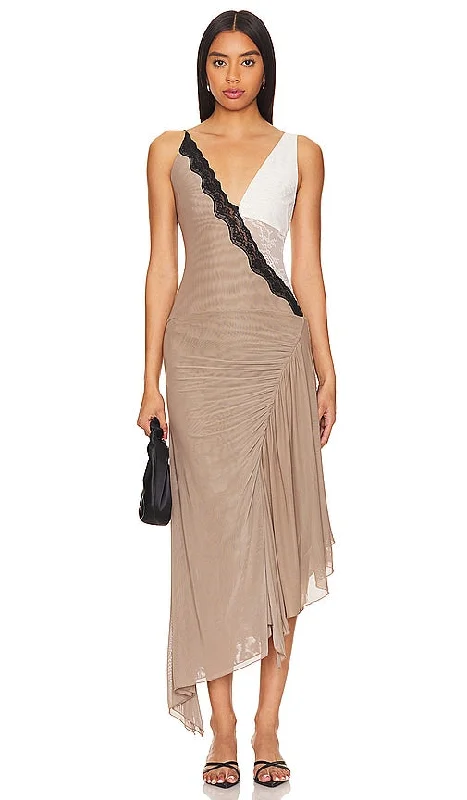 Bec + Bridge Abrielle Midi Dress in Taupe Boho Midi Skirt