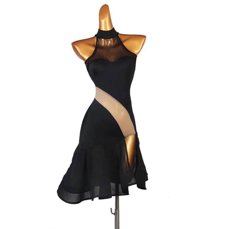 High Neck Patchwork Latin Dress with Mesh Long unclassified dresses