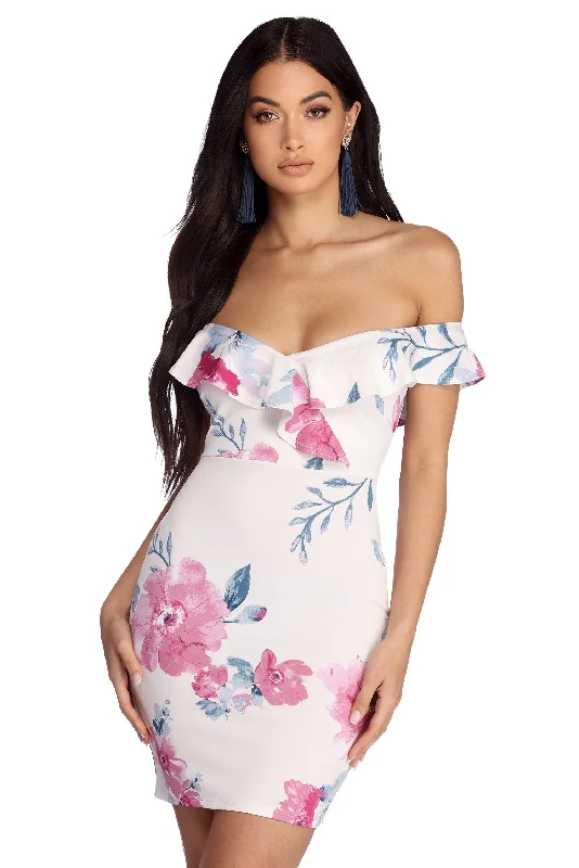 Ruffled Floral Mini Dress Printed unclassified dresses