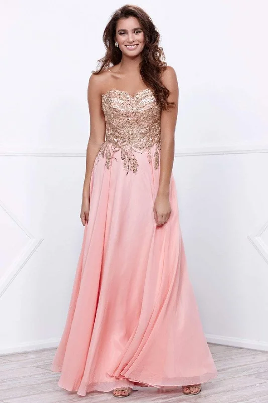 Nox Anabel Strapless Gold Lace Appliqued Long Gown 8291 Sleeveless unclassified dresses