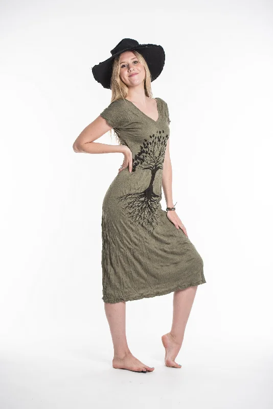 Sure Design Womens Tree Of Life V Neck Tee Dress Green Color block unclassified dresses