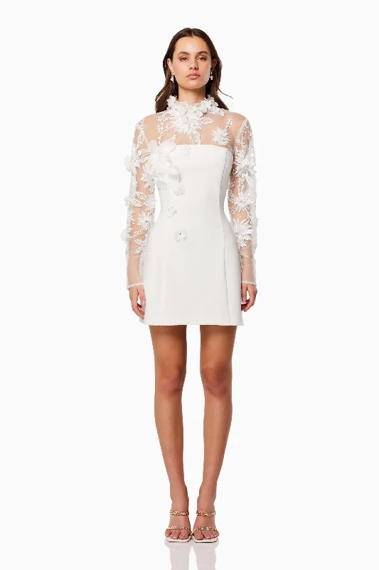 Damaris 3D Beade Mesh Mini Dress In White Trendy unclassified dresses