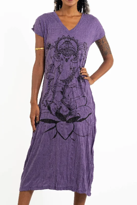Sure Design Womens Lord Ganesh V Neck Tee Dress Purple Denim unclassified dresses