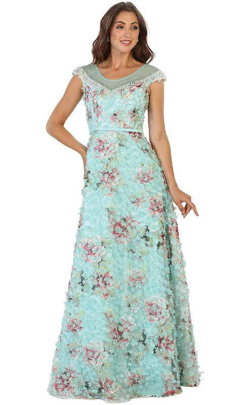 May Queen - Sheer Cap Sleeves Floral Embellished A-line Gown RQ7554 Lightweight unclassified dresses May Queen - Sheer Cap Sleeves Floral Embellished A-line Gown RQ7554 Lightweight unclassified dresses