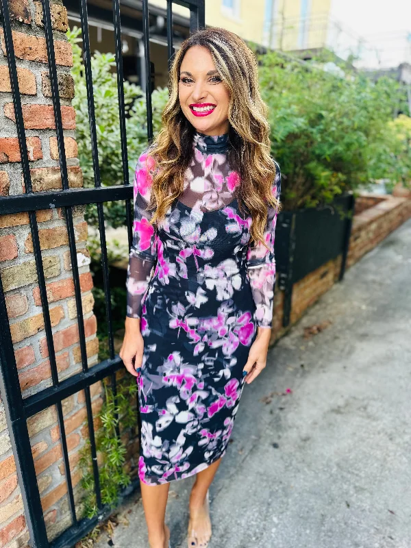 Vivienne Dress- Black/Pink Multi Long sleeve unclassified dresses