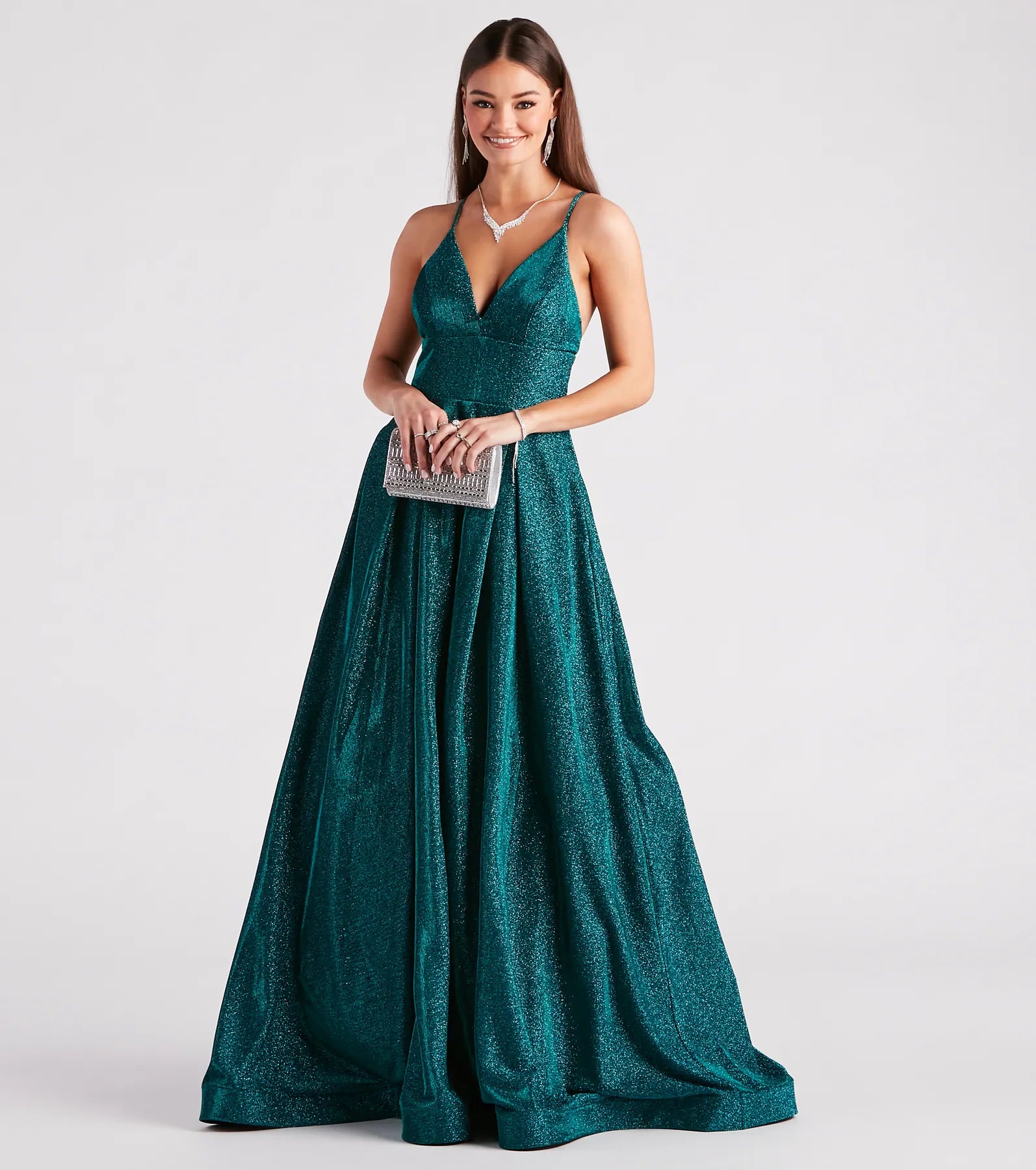 Kiara Glitter A-Line Ball Gown Vacation unclassified dresses