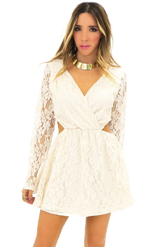Maya Side Cutout Lace Dress -  Off White Elegant unclassified dresses