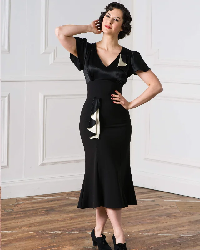 1930s Cabaret Flutter Dress - Black & Ivory Off-shoulder unclassified dresses