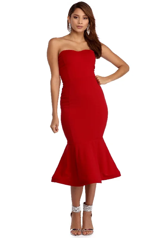 Allison Crepe Ruffle Midi Dress Smocked unclassified dresses