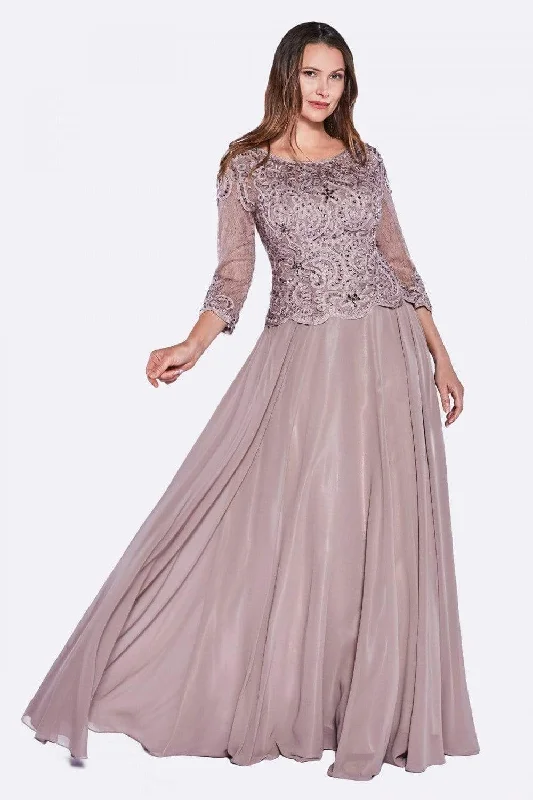 Cinderella Divine - Quarter Sleeve Laced Bodice A-Line Long Formal Dress Cotton unclassified dresses