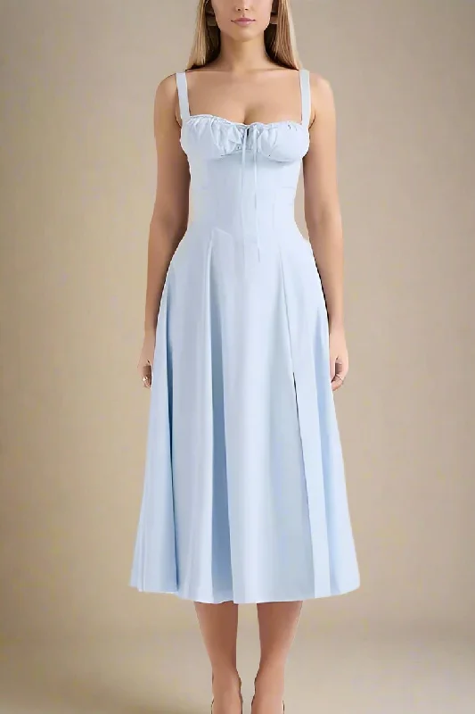 Taylor Bodycon Day Midi Dress - Baby Blue Floral unclassified dresses