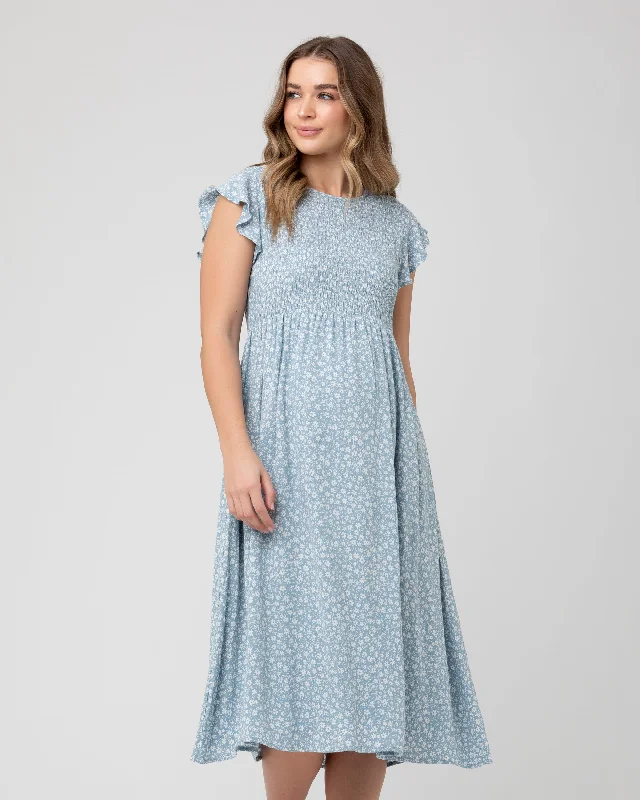 Ava Shirred Dress  Petrol / White Sleeveless unclassified dresses