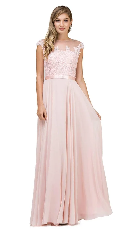 Dancing Queen - Sheer Floral A Line Long Gown 2121 - 1 pc Champagne in Size S Available Discounted unclassified dresses