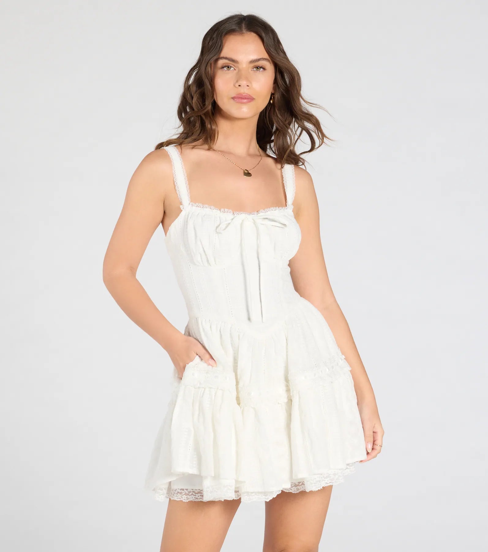 Playful Flirt Lace-Up Ruffle Skater Dress Minimalist unclassified dresses