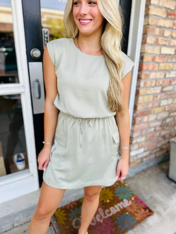 Cargo Muscle Tee Dress- Sage Sleeveless unclassified dresses