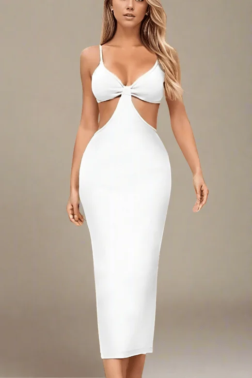 Aria Bodycon Day Maxi Dress - Pearl White Bright color unclassified dresses