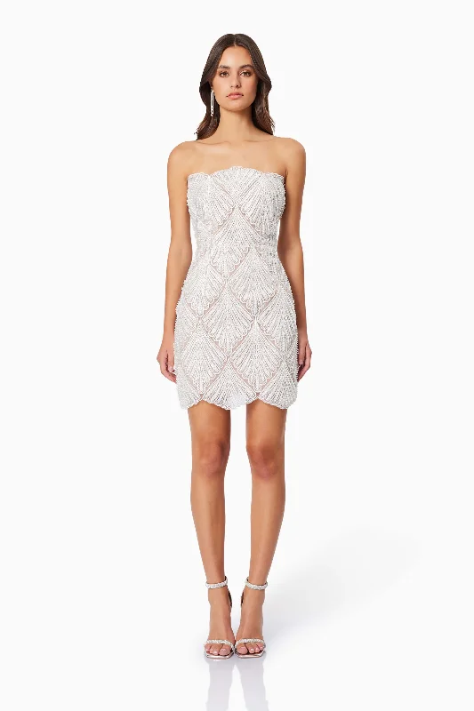Harper Strapless Mini Dress In White Ruffled unclassified dresses