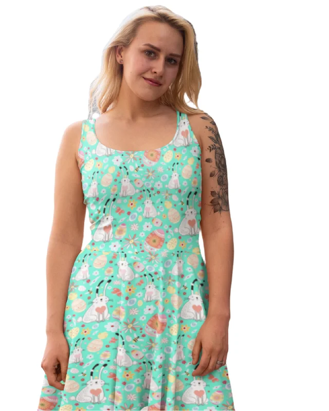 Easter Bunny Knee Length Skater Dress With Pockets Velvet unclassified dresses