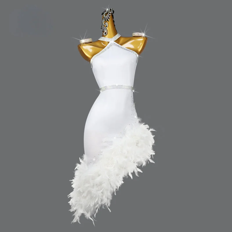 Customized White Feather Latin Dance Dress Club unclassified dresses