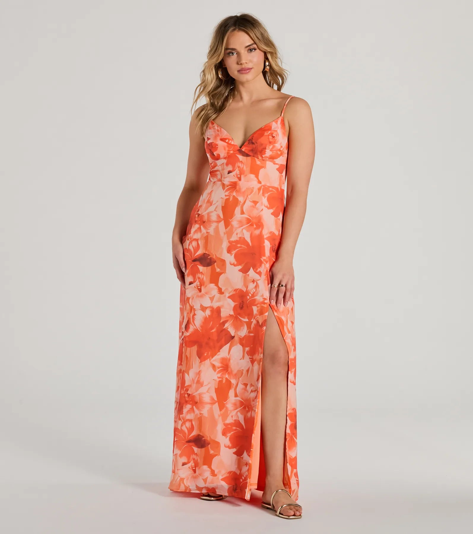 Beauty So Unique Lace-Up Floral Chiffon Maxi Dress One-shoulder unclassified dresses