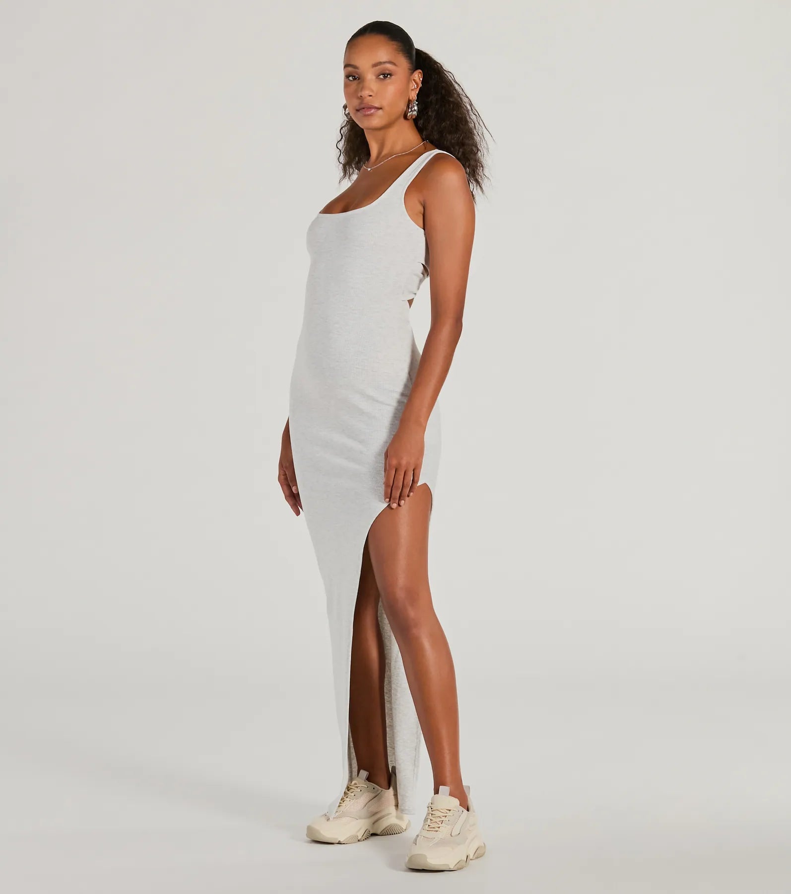 Set For Cuteness Twist Back Slit Rib Knit Maxi Dress Beaded unclassified dresses