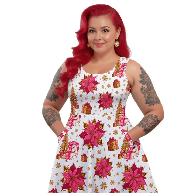 CHRISTMAS UNICORNS Knee Length Skater Dress With Pockets Stylish unclassified dresses