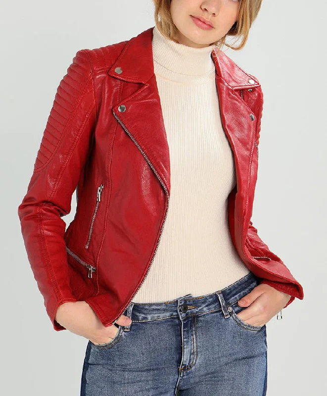 Women Real Lambskin Leather Biker Jacket KW199 Women's short jackets