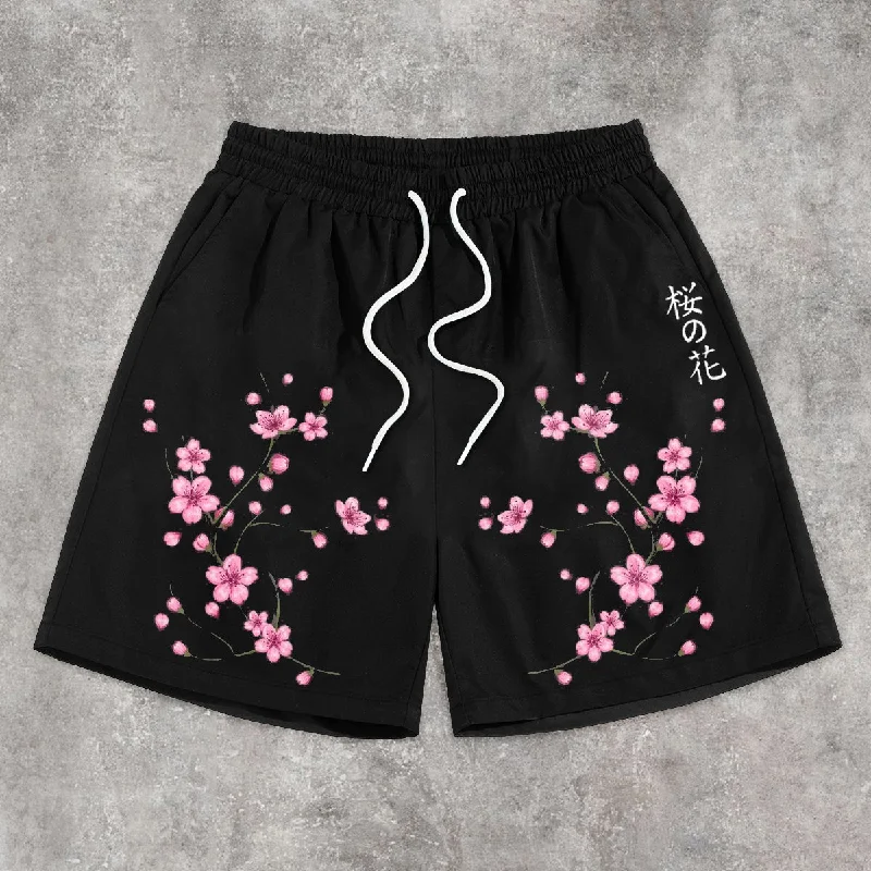 Japanese Cherry Blossom Pattern Street Shorts Tropical Print Shorts