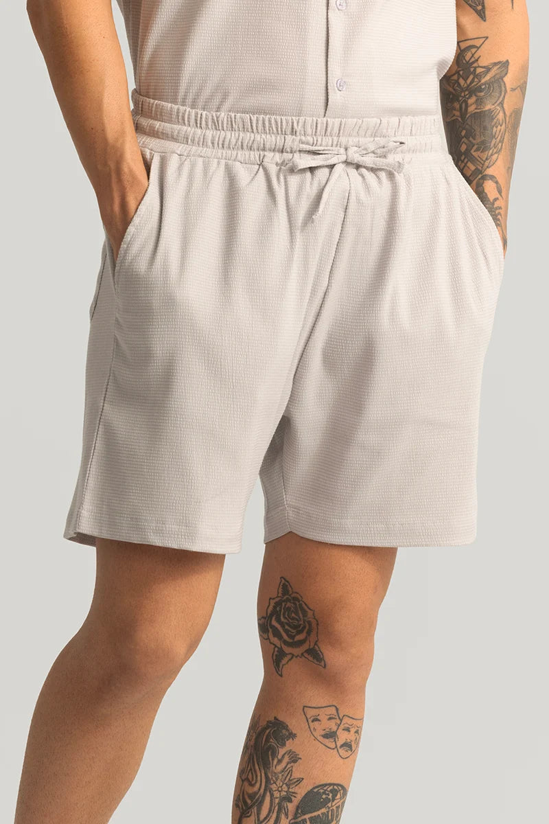 Daphne Off-White Textured Shorts Cropped Ruffled Shorts