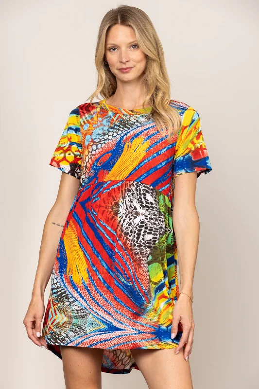 MULTICOLOR ANIMAL PRINT BABYDOLL SHORT SLEEVES MINI DRESS D5105 Wrap mini dresses