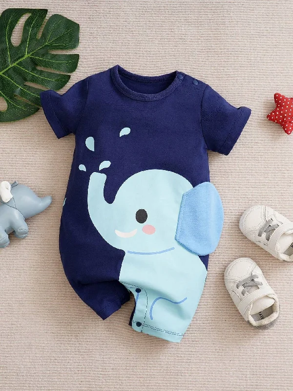 SHEIN Yierying Baby Boy Elephant Print 3D Ear Design Button Detail Romper Plus size unclassified skirts