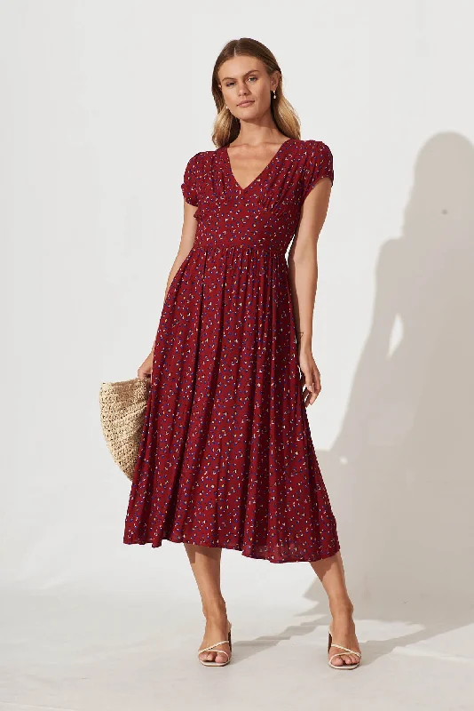 Houston Midi Dress In Red Floral Best midi dresses for casual wear