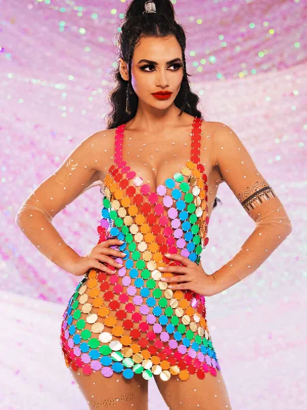 Rainbow Chainmail Dress for Parties and Cocktails Knitted party dresses