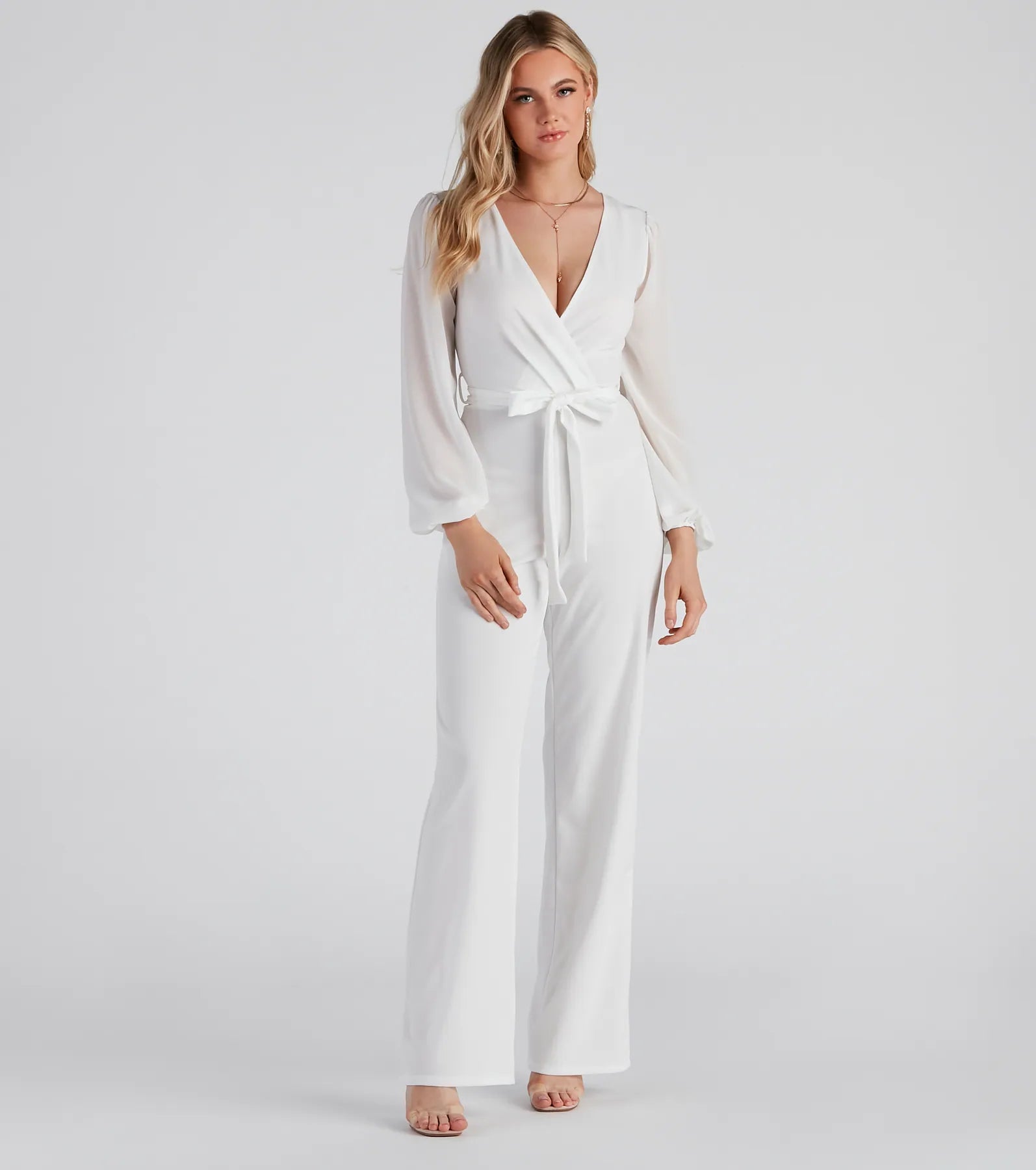 Perfectly Posh Tie-Waist Jumpsuit Elegant Satin Dress