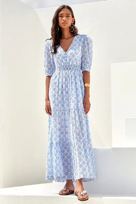 Billie Short Sleeve Dress | Shell Marina Blue--High-Waisted Mini Skirt